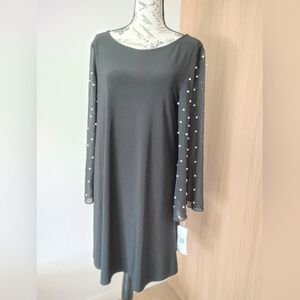 MSK Gray Midi Dress with Embellished Neckline